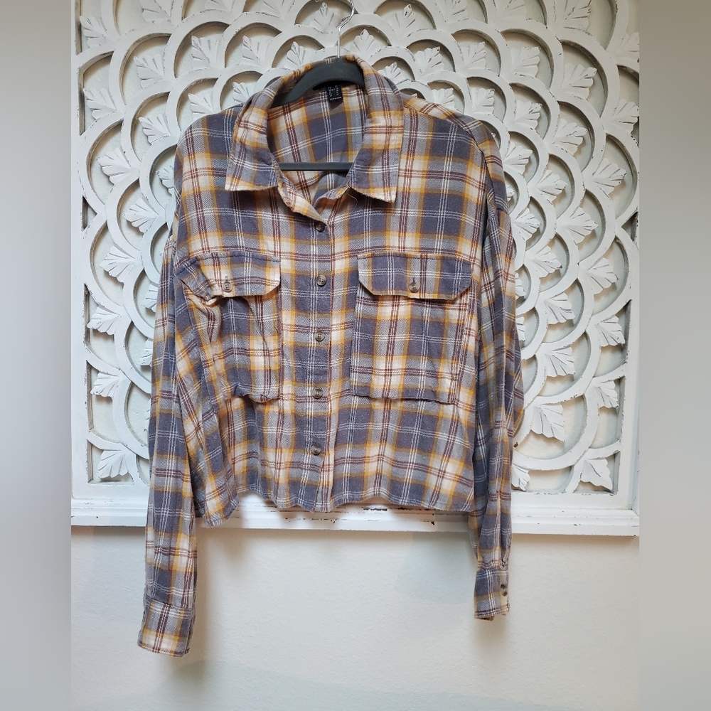Forever 21+ Cropped Plaid Lightweight Flannel 1X
